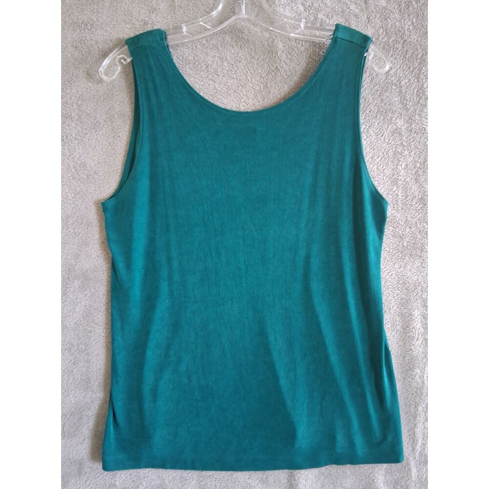 Chicos Travelers Sz 2 Lg Teal Tank Top Scoop Neck Sleeveless Liquid Knit Slinky
